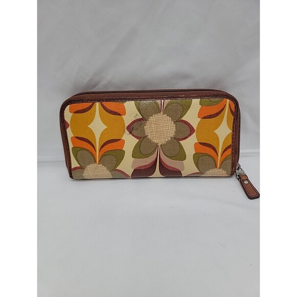 Fossil Key-Per Coated Canvas and Leather Zippered Wallet Retro Colors - Picture 4 of 11